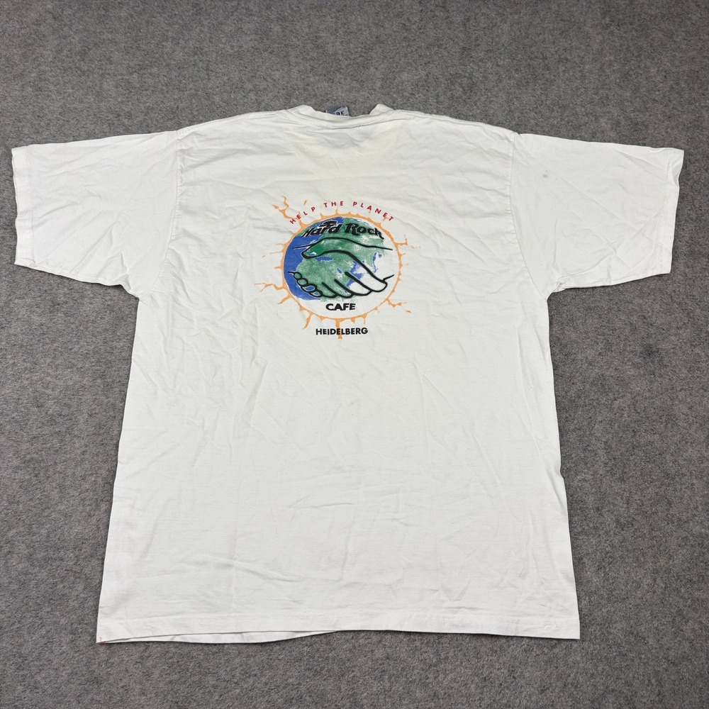 Hard Rock Cafe T Shirt Mens 2XL White Heidelberg Germany Help The Planet Vintage - Picture 11 of 14